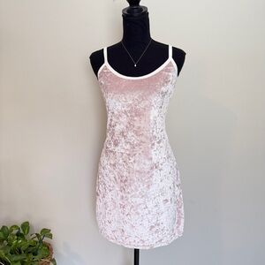 Pastel Pink Velour Style Spaghetti Strap Mini Dress